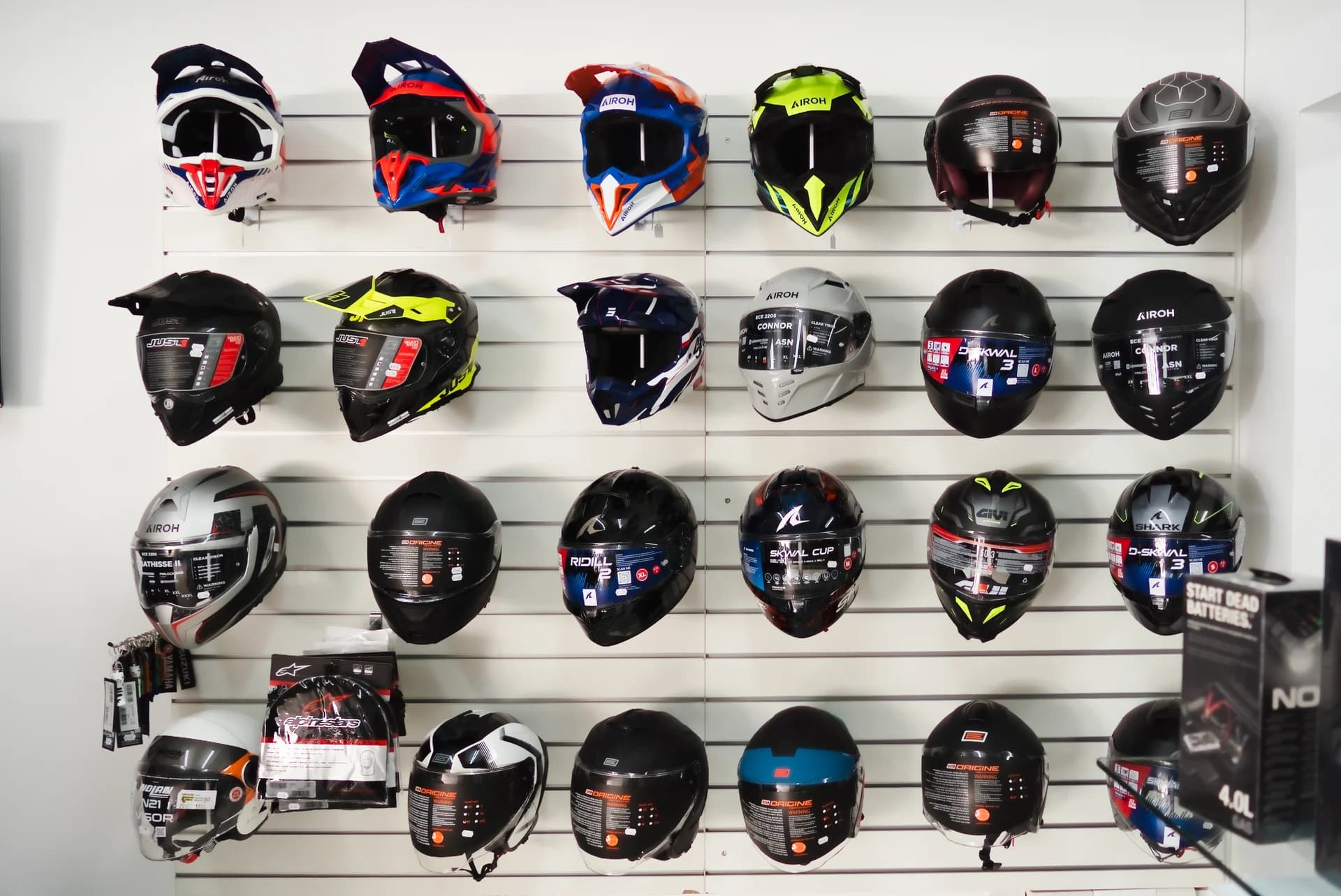 Helmet display inside the new Alex Motosport shop